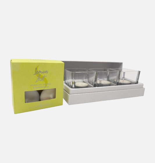 Lemon Zest Tealights and Glasses Set in Gift Box - Shearer Candles