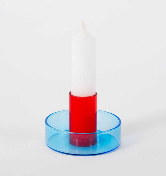 Blue & Red Duo Tone Glass Candle Holder