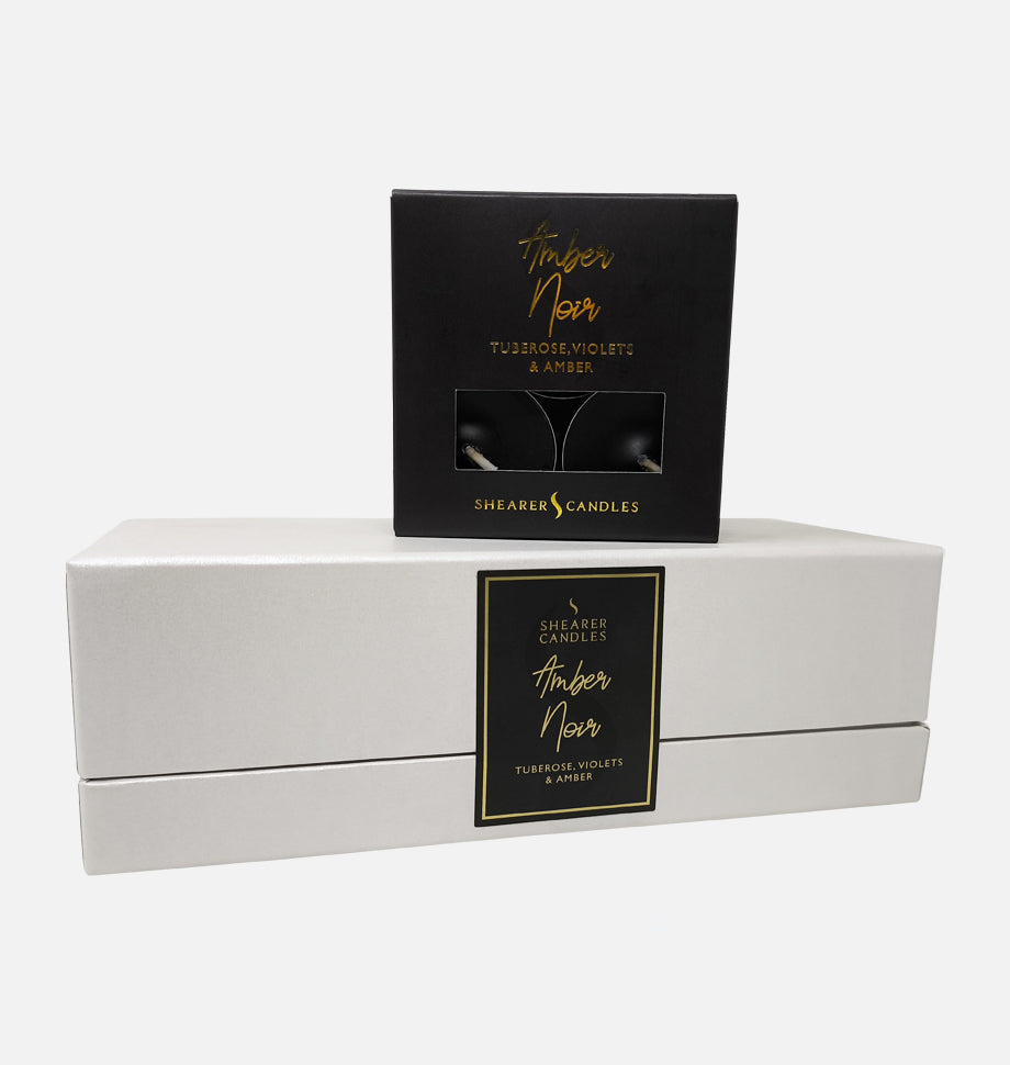 Amber Noir Tealights and Glasses Set in Gift Box