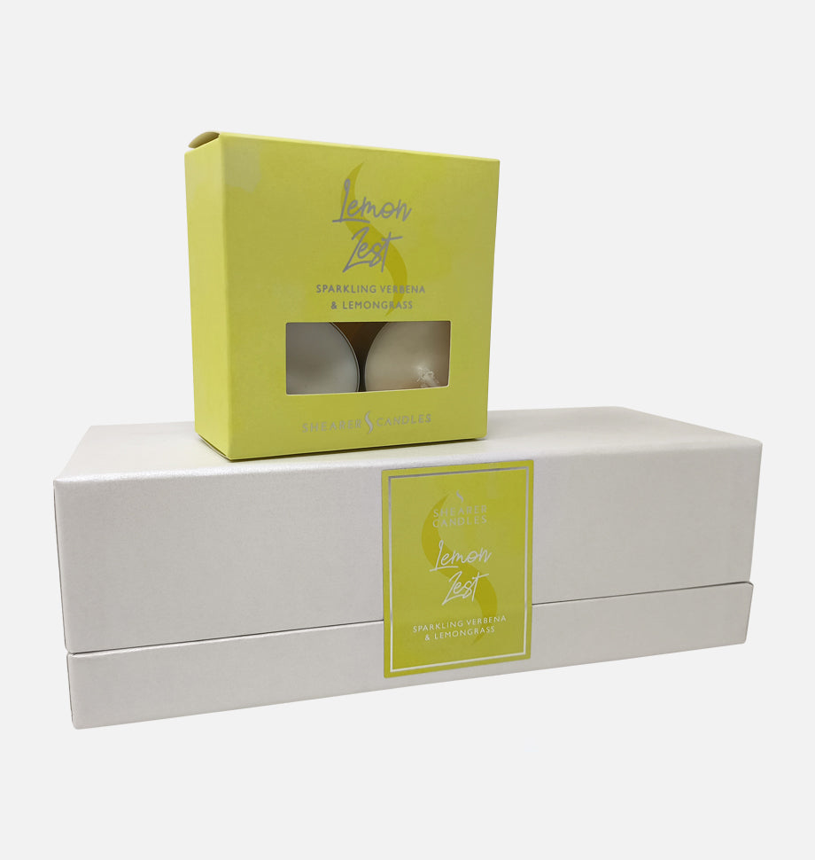 Lemon Zest Tealights and Glasses Set in Gift Box - Shearer Candles