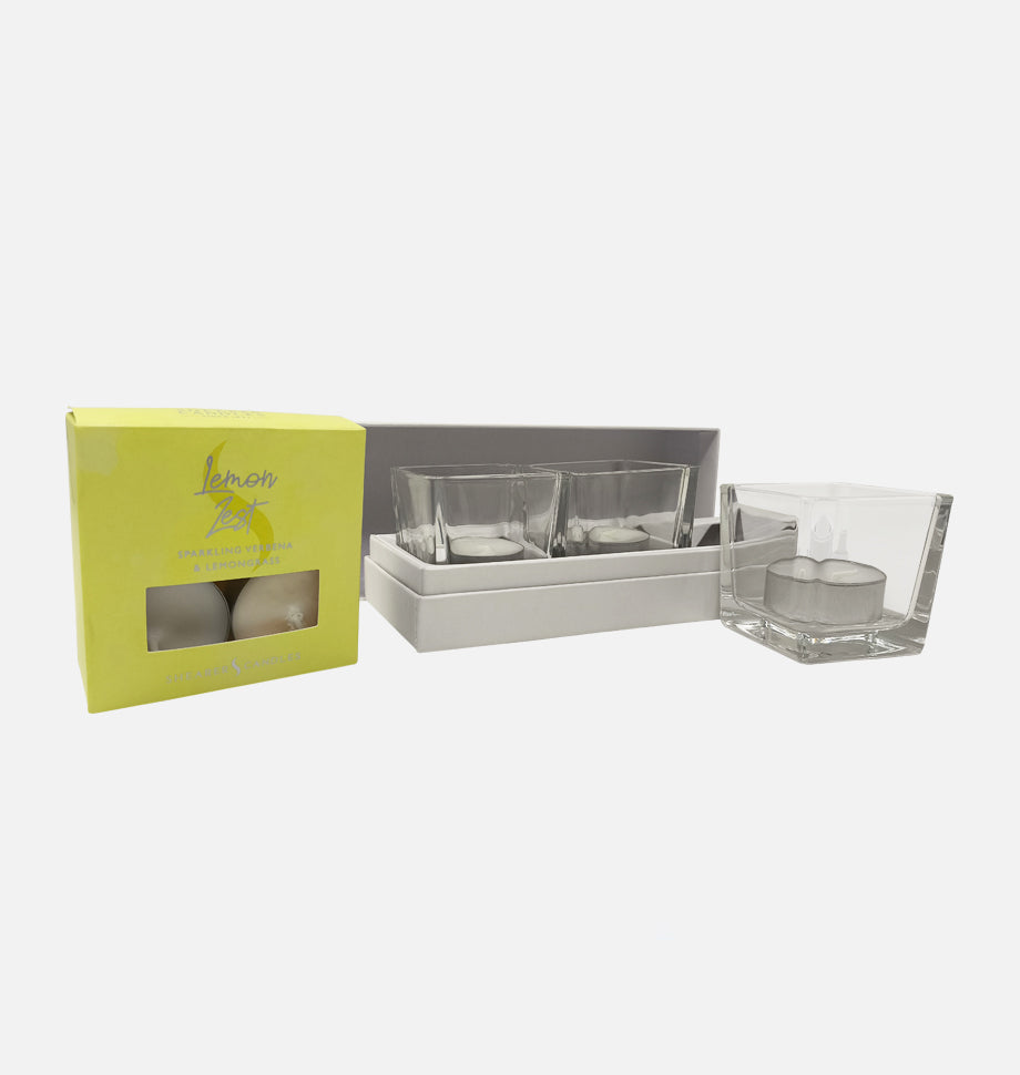 Lemon Zest Tealights and Glasses Set in Gift Box - Shearer Candles