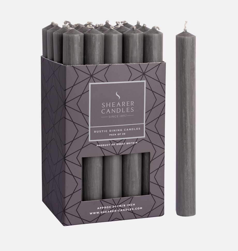 Grey 8 inch Dinner Candles x 20