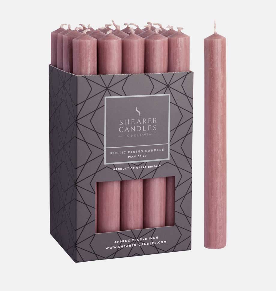 Dusty Pink 8 inch Dinner Candles x 20 - Shearer Candles