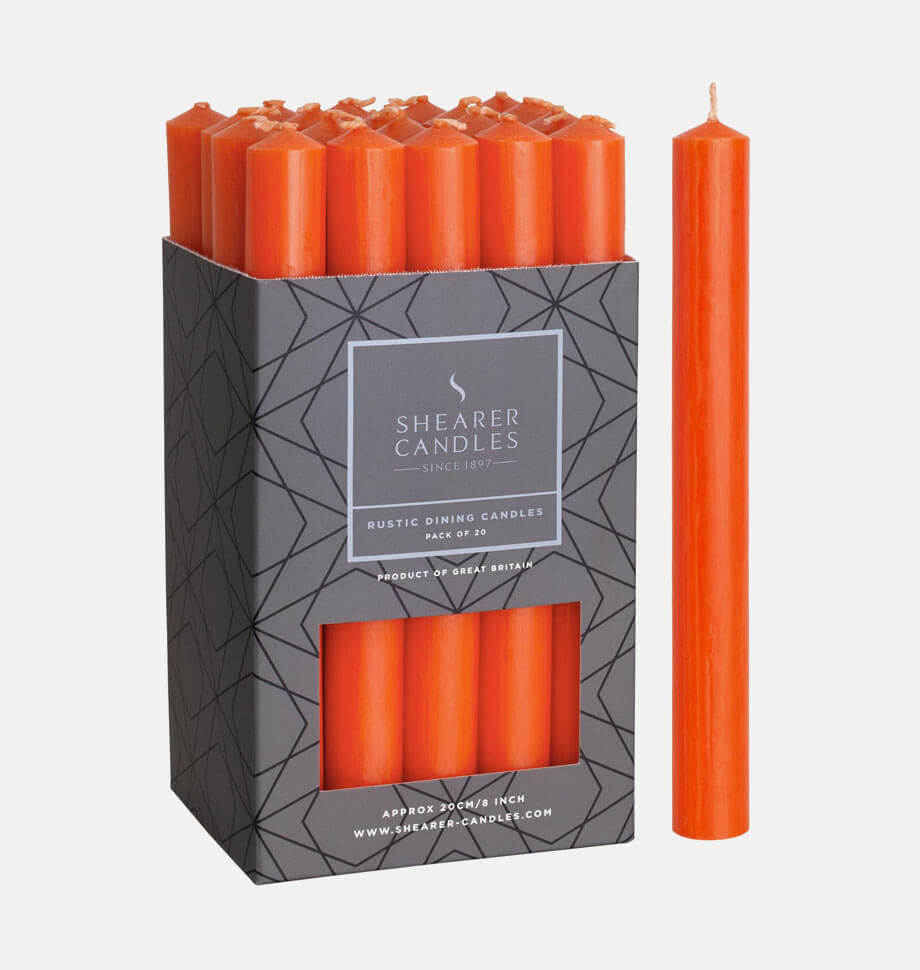 Orange 8 inch Dinner Candles x 20 - Shearer Candles