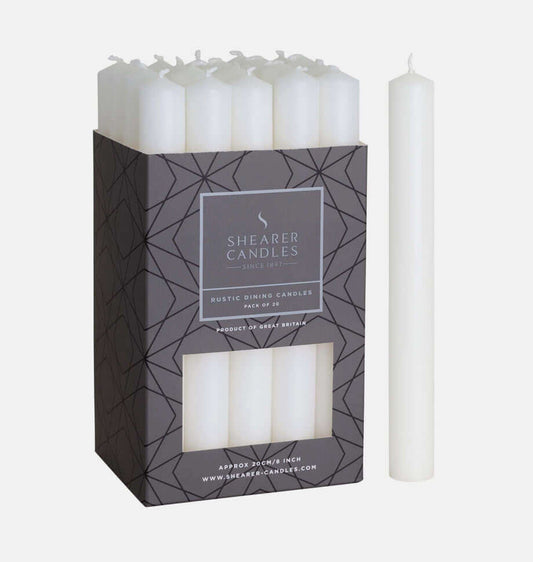 White 8 inch Dinner Candles x 20 - Shearer Candles